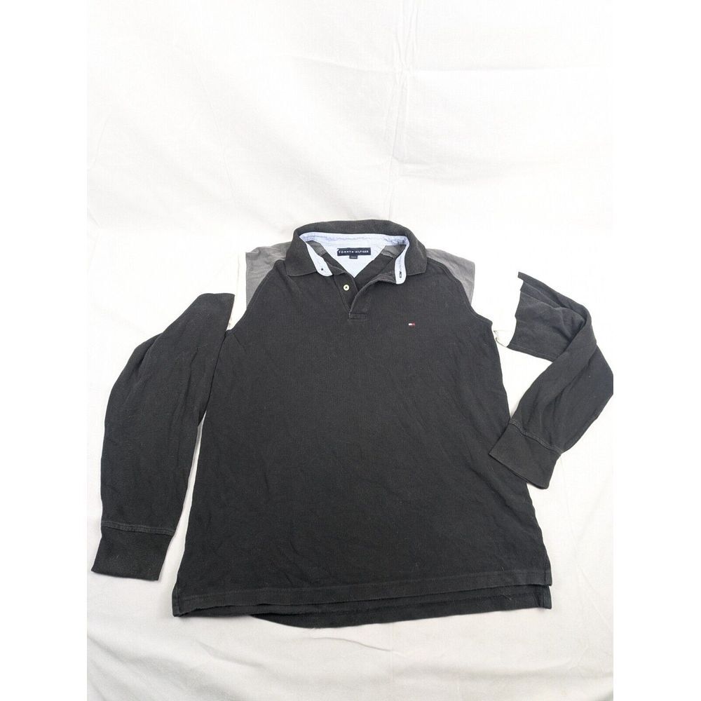 Tommy Hilfiger Men's Large 3 Tone‎ Black Grey White Polo Shirt